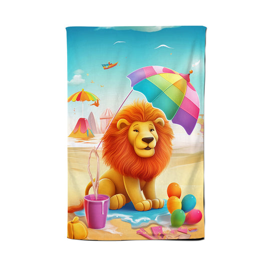 Lion On A Beach Holiday Tea Towel