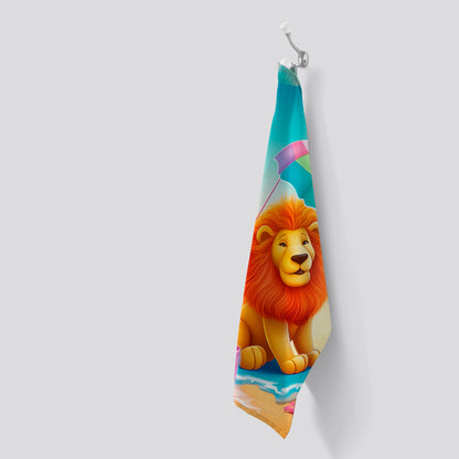 Lion On A Beach Holiday Tea Towel
