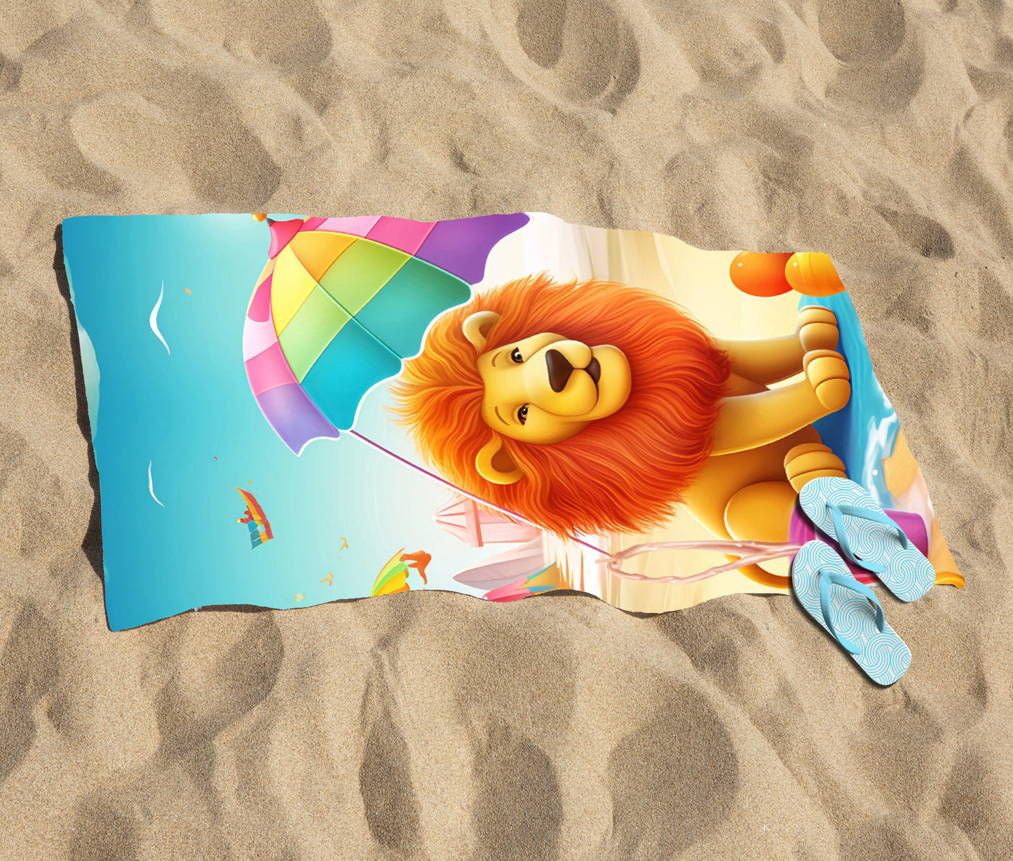 Lion On A Beach Holiday Beach Towel