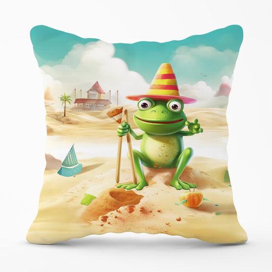 Happy Frog On A Beach Holiday Cushions