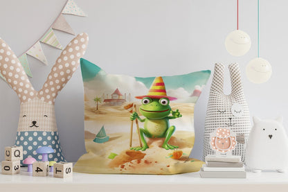 Happy Frog On A Beach Holiday Cushions