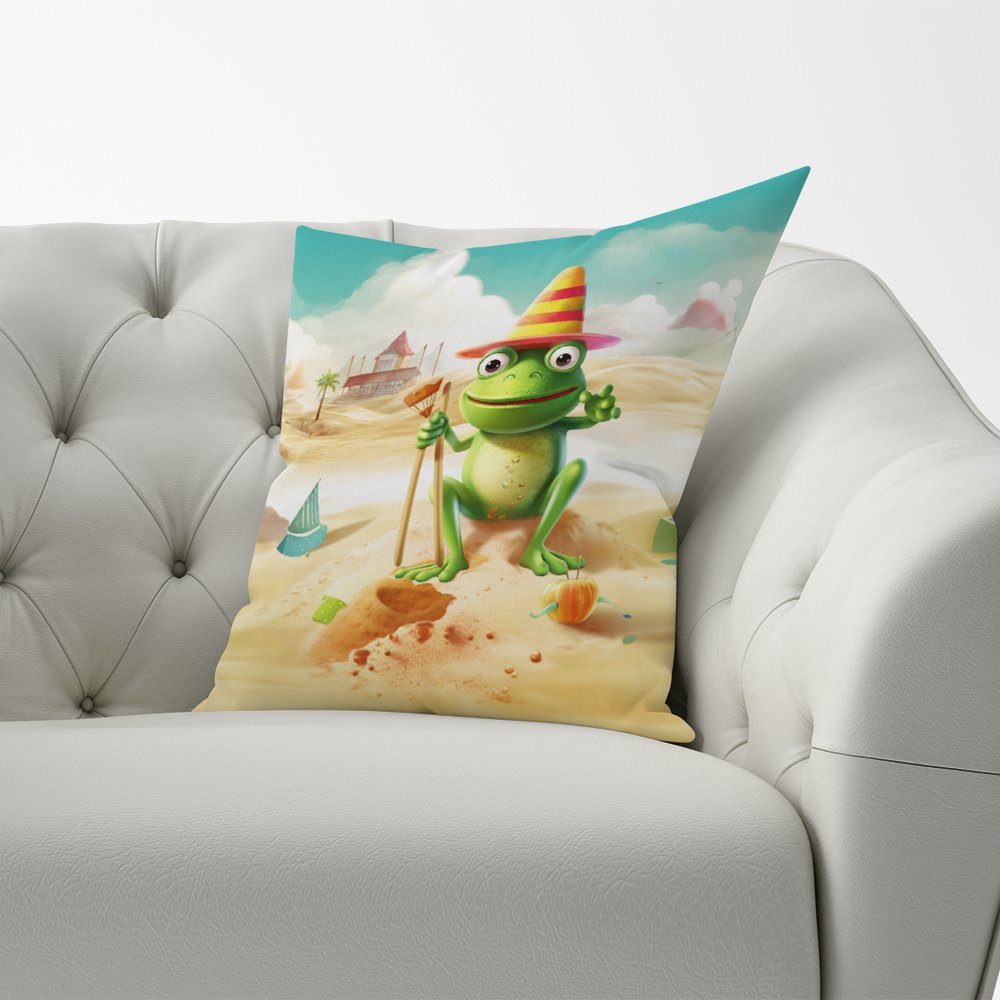 Happy Frog On A Beach Holiday Cushions