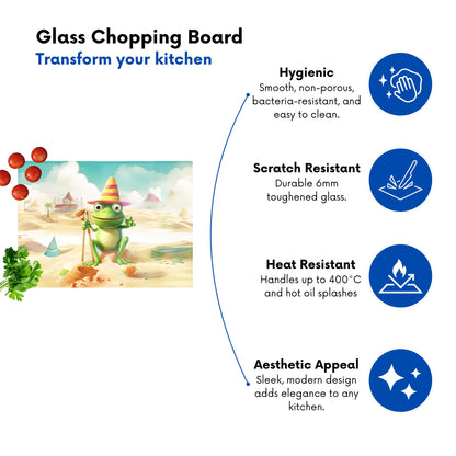 Happy Frog On A Beach Holiday Glass Chopping Board