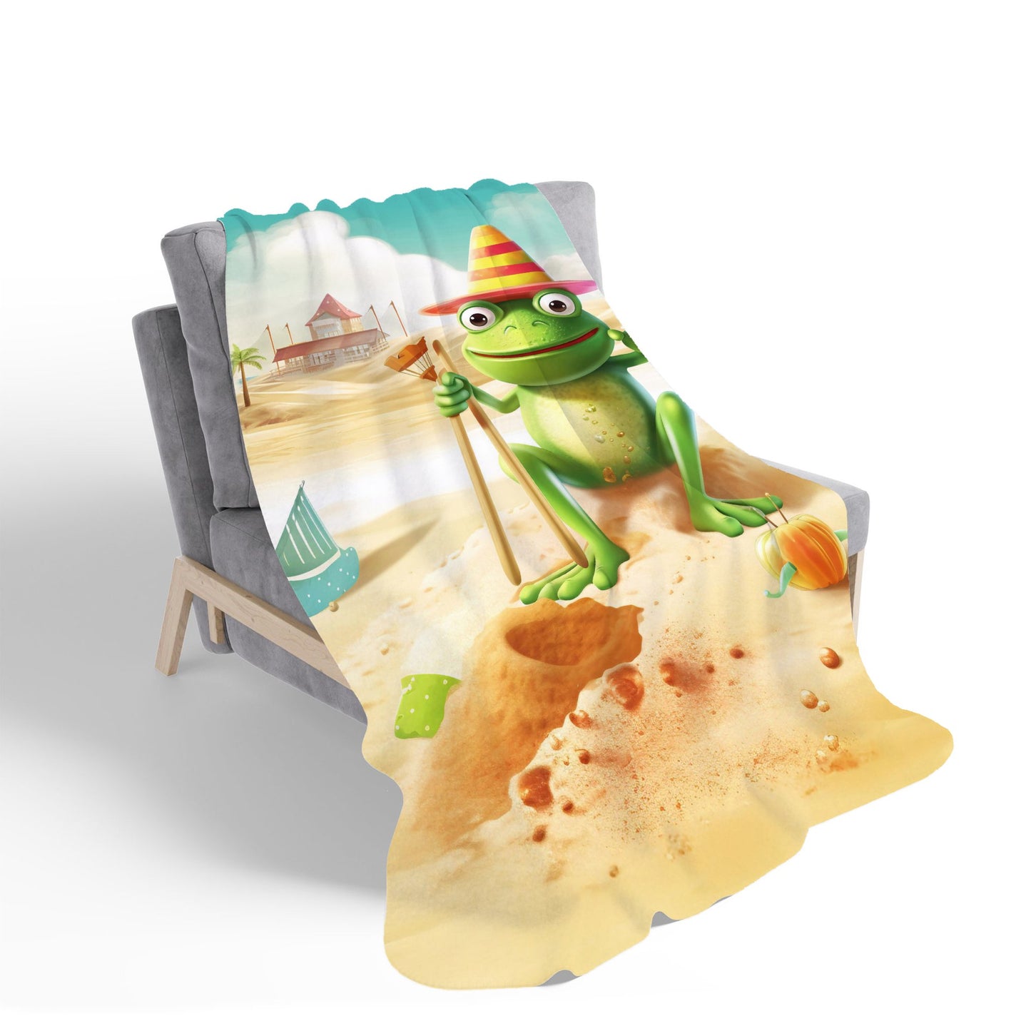 Happy Frog On A Beach Holiday Sherpa Blanket