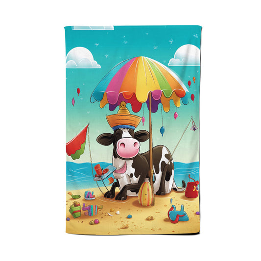 Cow On A Beach Holiday Tea Towel