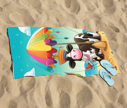 Cow On A Beach Holiday Beach Towel