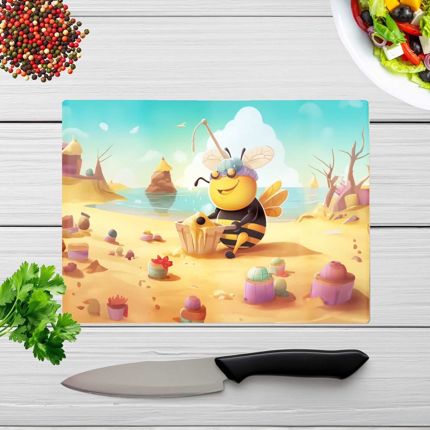 Bumblebee On A Beach Holiday Glass Chopping Board