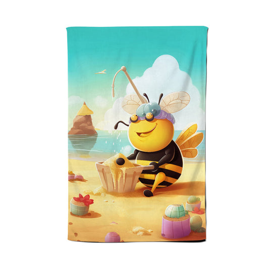 Bumblebee On A Beach Holiday Tea Towel