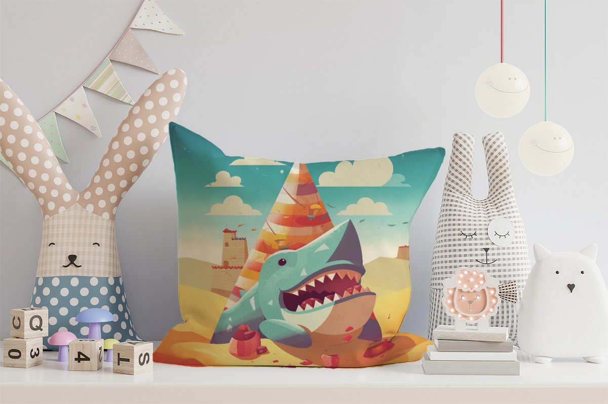 Shark On A Beach Holiday Cushions