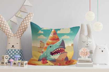 Shark On A Beach Holiday Cushions
