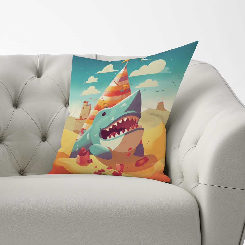 Shark On A Beach Holiday Cushions