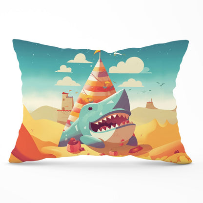 Shark On A Beach Holiday Cushions