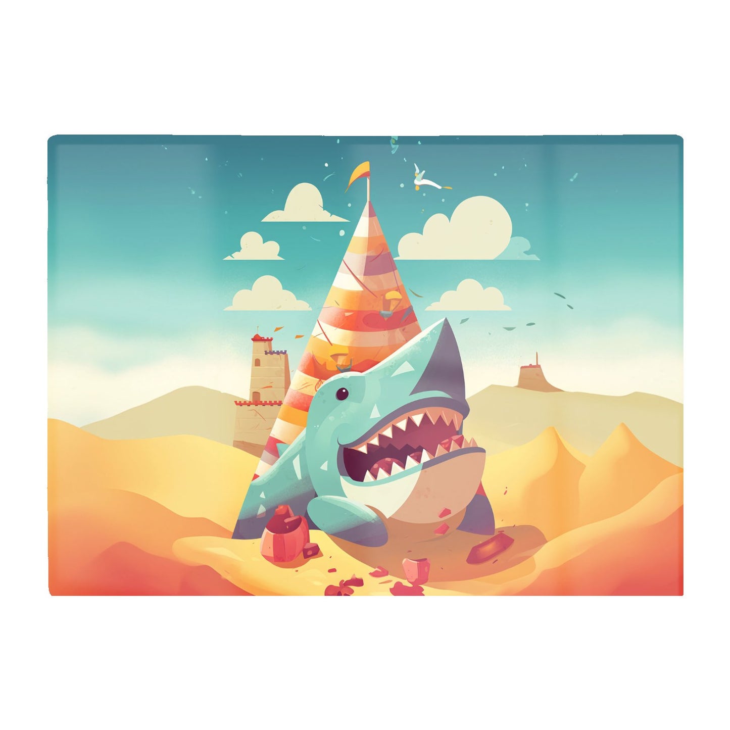 Shark On A Beach Holiday Glass Chopping Board
