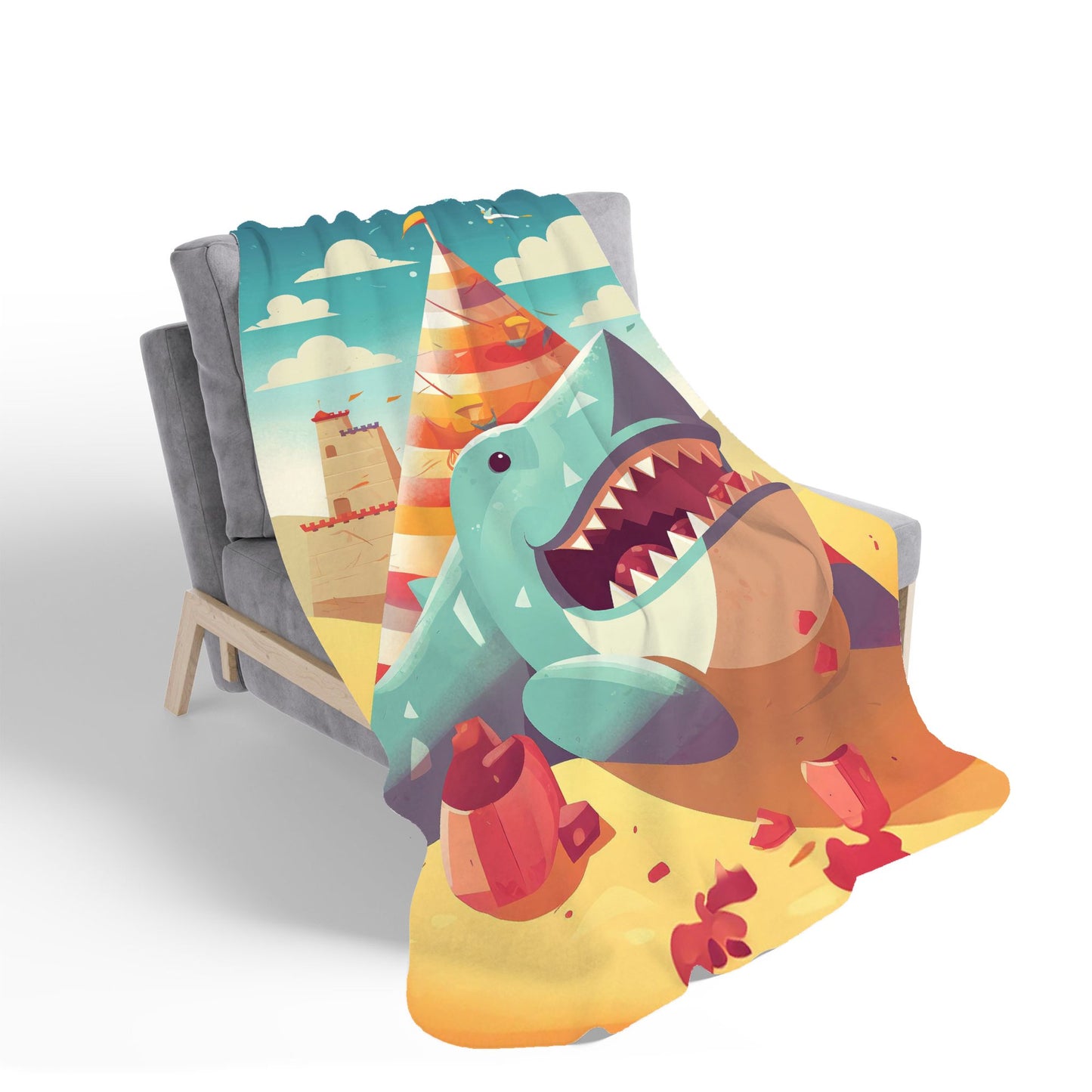 Shark On A Beach Holiday Sherpa Blanket