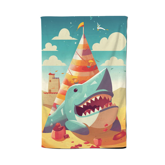Shark On A Beach Holiday Tea Towel