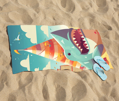 Shark On A Beach Holiday Beach Towel