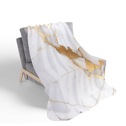 White Marble With Gold Sherpa Blanket