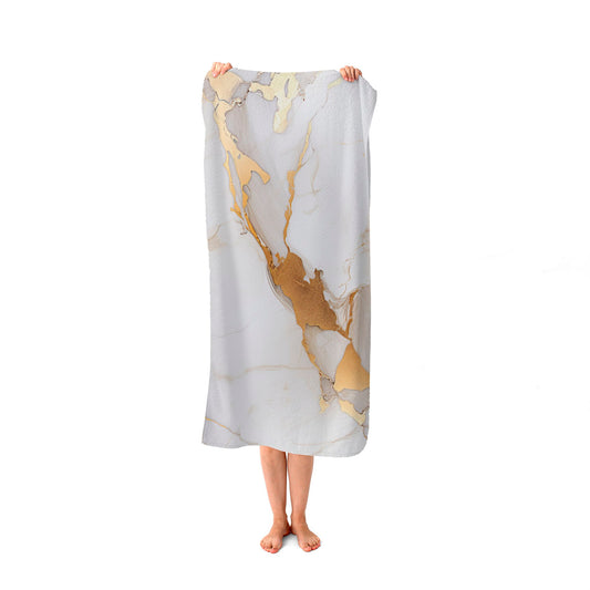 White Marble With Gold Beach Towel