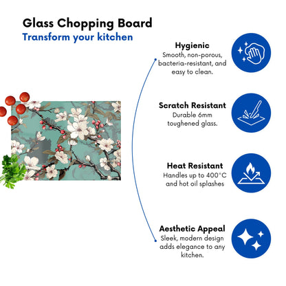 Pink Blossom Asian Design Glass Chopping Board