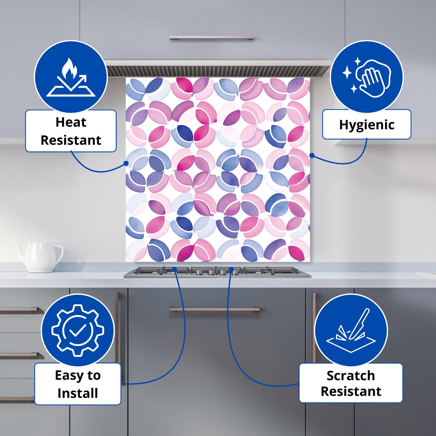 Interlocking Pink Blue Shape Kitchen Splashback