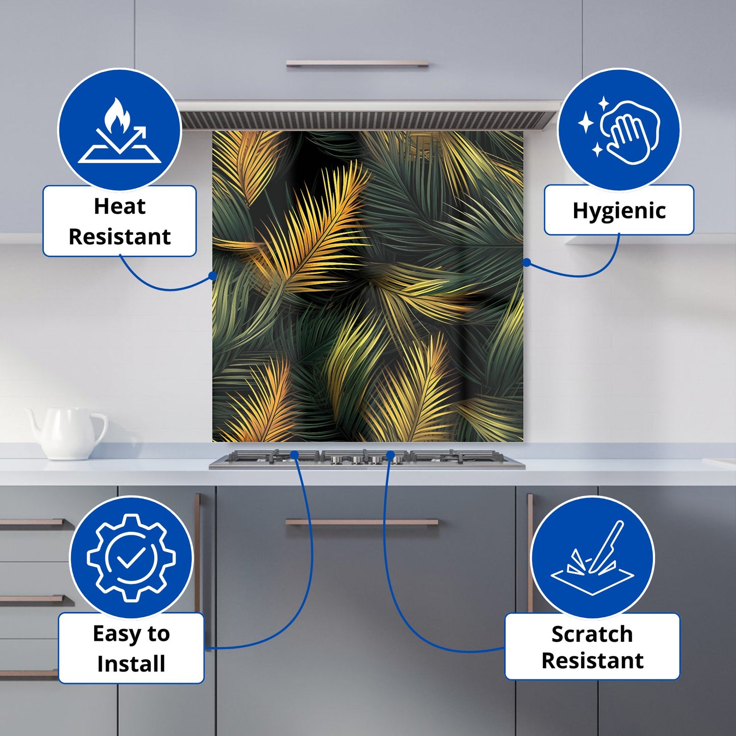 Golden Palm Leaves Kitchen Splashback