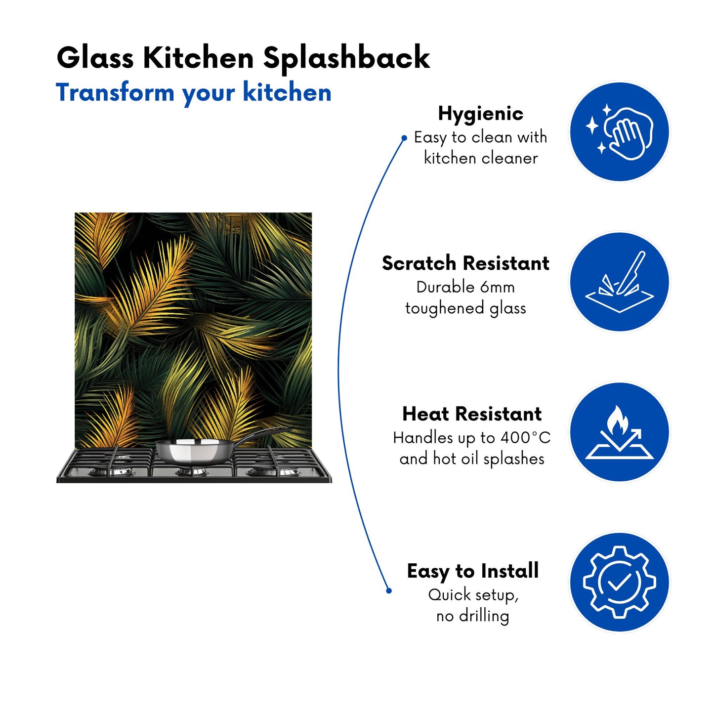 Golden Palm Leaves Kitchen Splashback