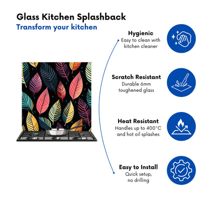 Colourful Leaves Pattern Kitchen Splashback