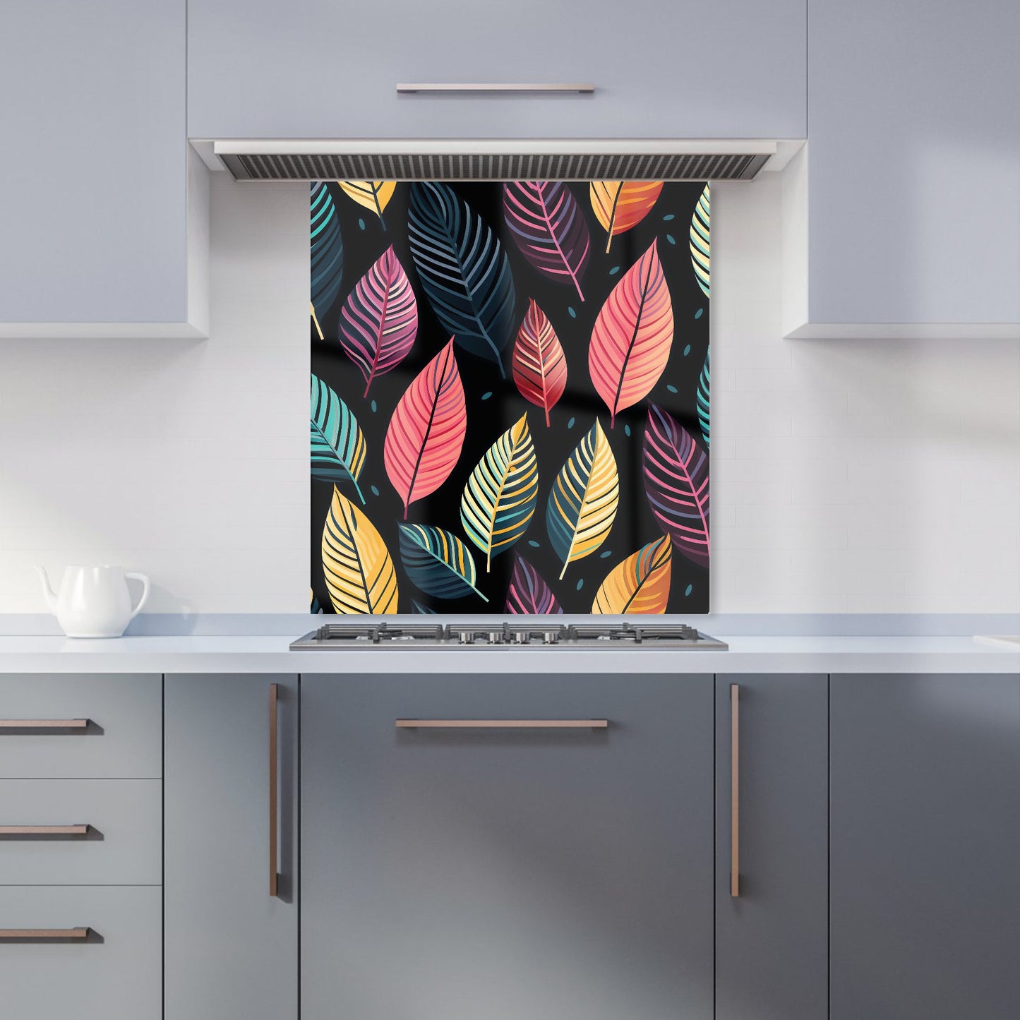 Colourful Leaves Pattern Kitchen Splashback