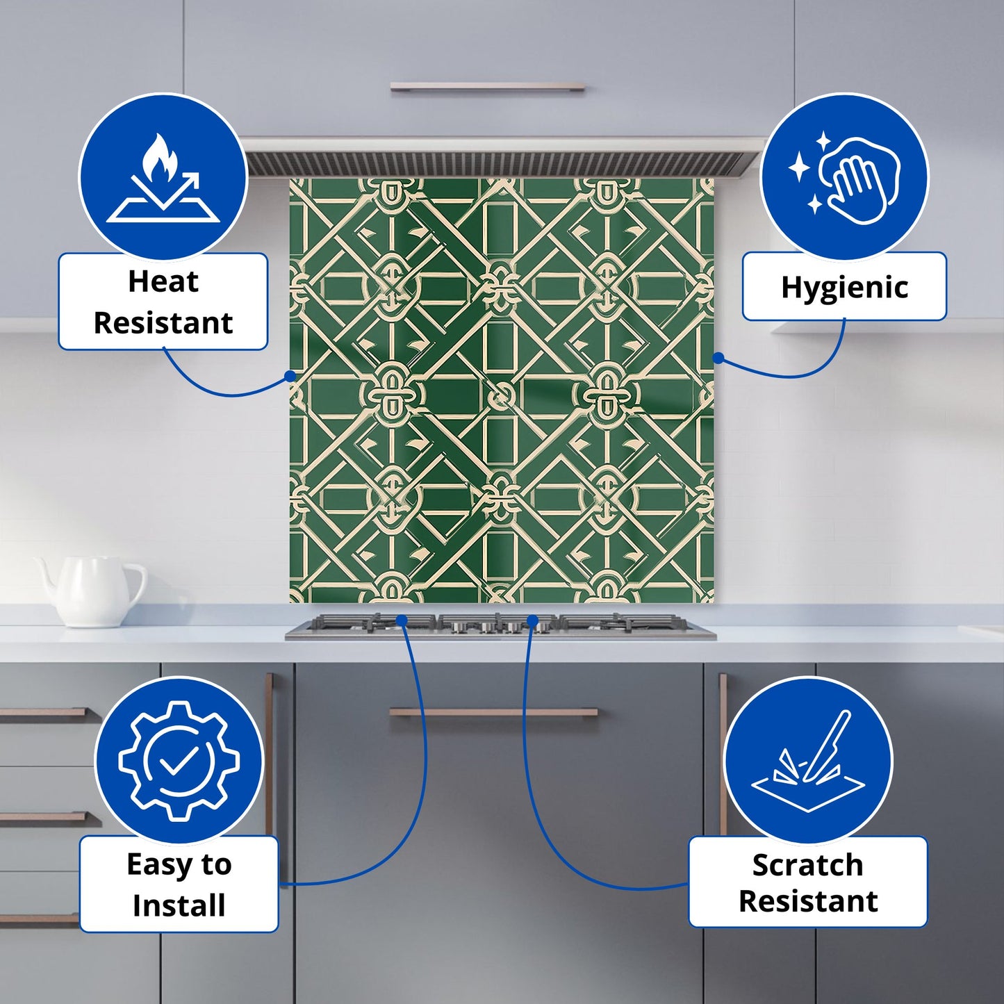 Green Lattice Design Kitchen Splashback