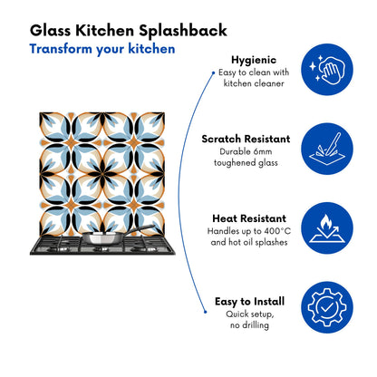 White Brown and Blue Geometric Pattern Kitchen Splashback