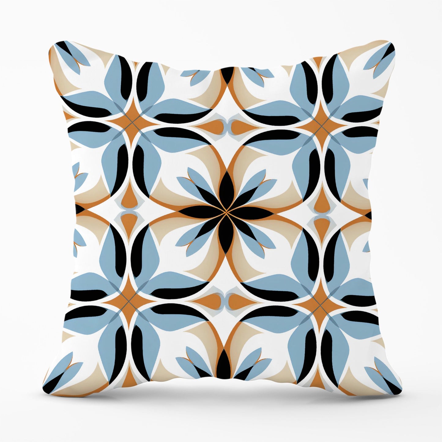 White Brown and Blue Geometric Pattern Cushions