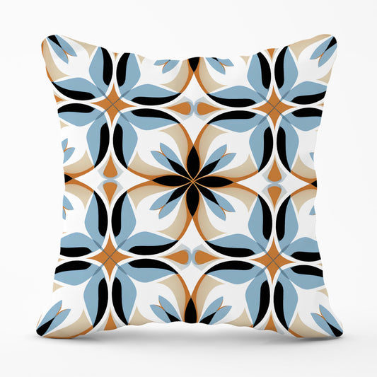 White Brown and Blue Geometric Pattern Cushions