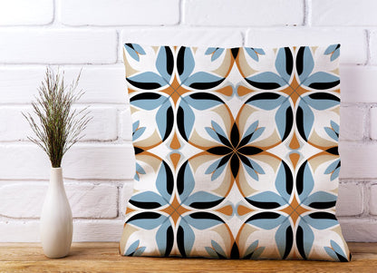 White Brown and Blue Geometric Pattern Cushions