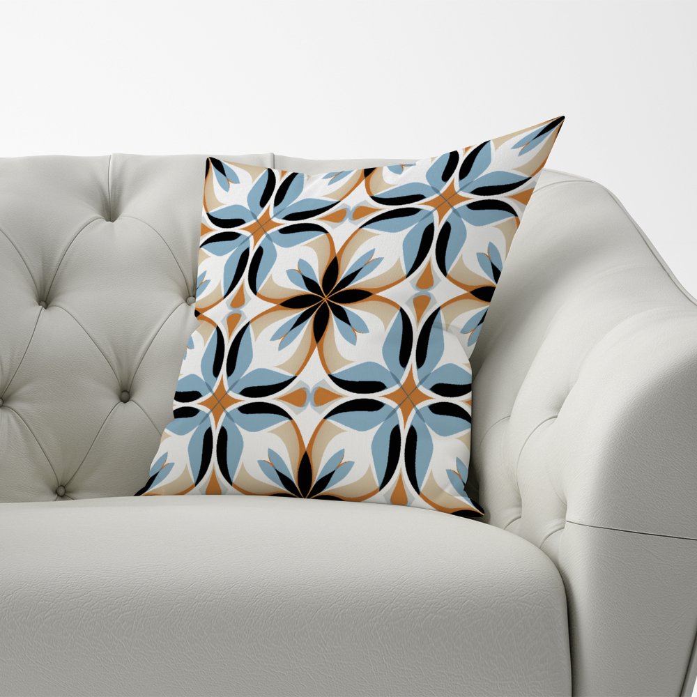 White Brown and Blue Geometric Pattern Cushions