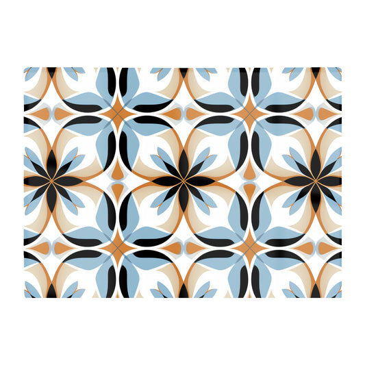 White Brown And Blue Geometric Pattern Glass Chopping Board