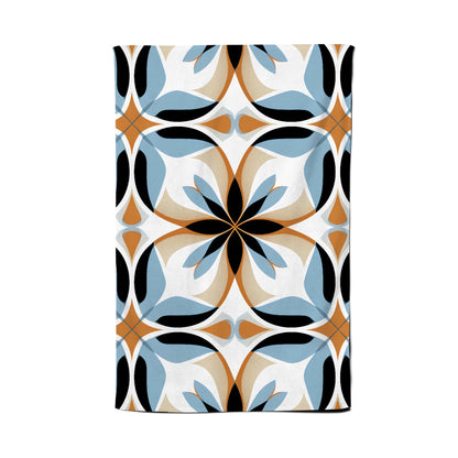 White Brown and Blue Geometric Pattern Tea Towel
