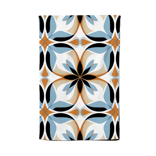 White Brown and Blue Geometric Pattern Tea Towel