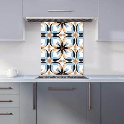 White Brown and Blue Geometric Pattern Kitchen Splashback