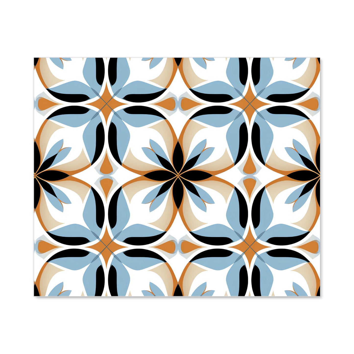 White Brown and Blue Geometric Pattern Kitchen Splashback