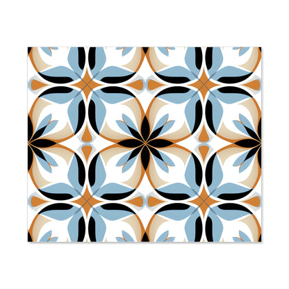 White Brown and Blue Geometric Pattern Kitchen Splashback