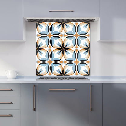White Brown and Blue Geometric Pattern Kitchen Splashback