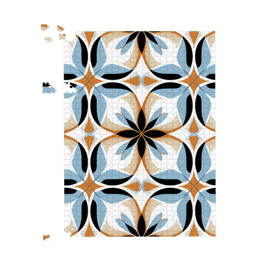 White Brown and Blue Geometric Pattern Jigsaw Puzzle