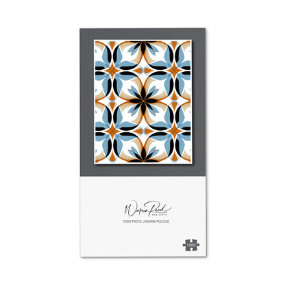 White Brown and Blue Geometric Pattern Jigsaw Puzzle