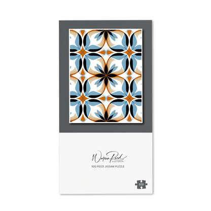 White Brown and Blue Geometric Pattern Jigsaw Puzzle