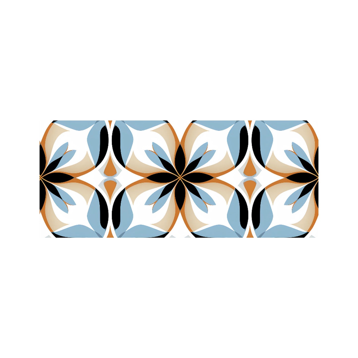 White Brown and Blue Geometric Pattern Glass Bathroom Splashback