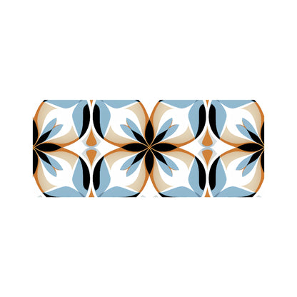 White Brown and Blue Geometric Pattern Glass Bathroom Splashback