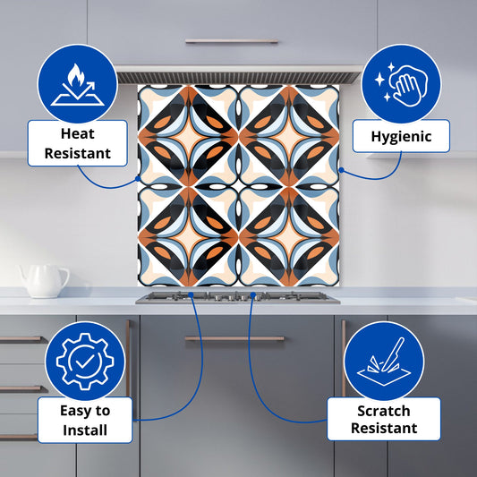 Brown And Blue Geometric Pattern Kitchen Splashback
