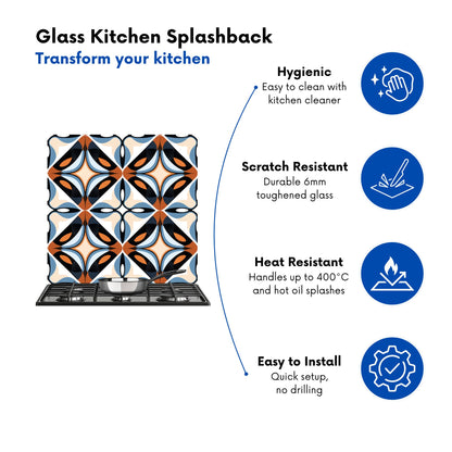Brown And Blue Geometric Pattern Kitchen Splashback
