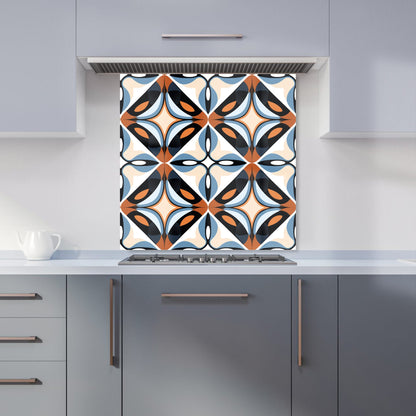 Brown And Blue Geometric Pattern Kitchen Splashback
