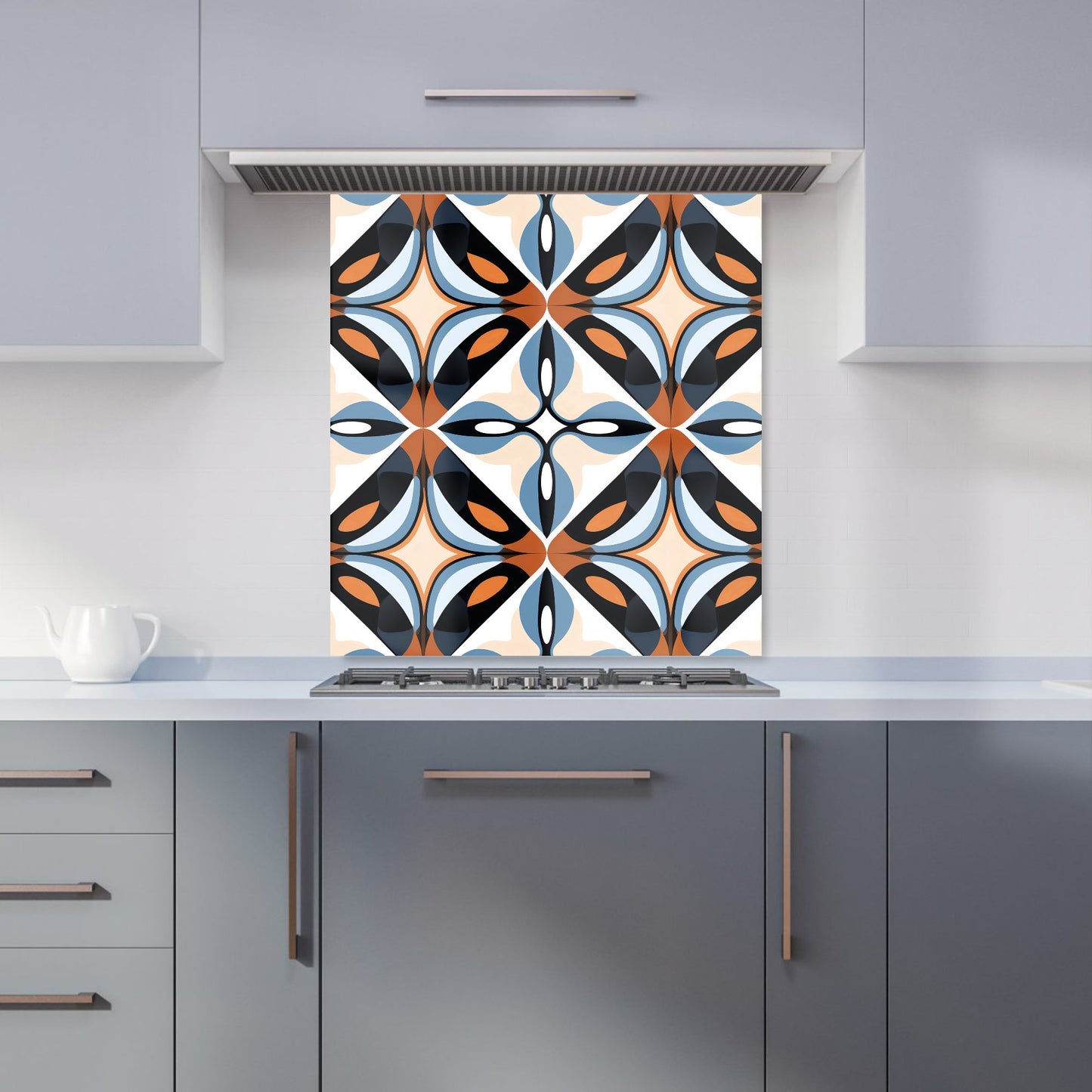 Brown And Blue Geometric Pattern Kitchen Splashback